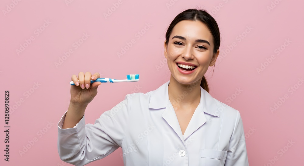 Smiling Dentist Holding Toothbrush Pink Background Smiling Dentist Holding Toothbrush Pink Background