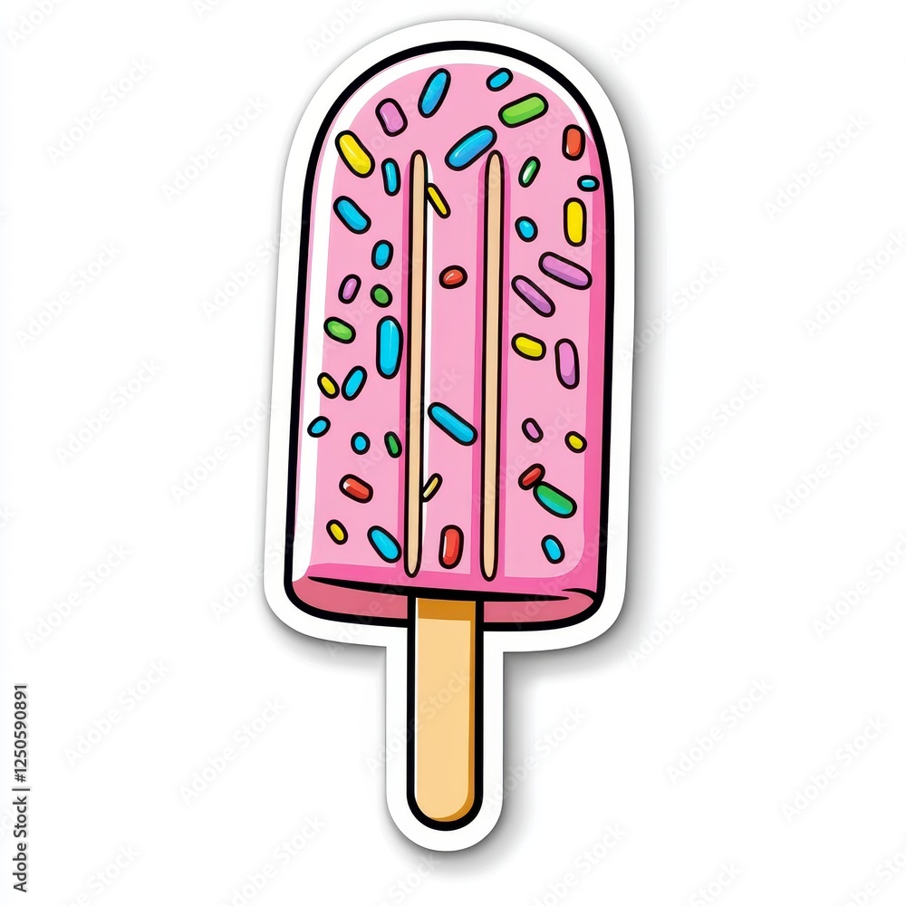 Colorful Pink Ice Cream Popsicle with Sprinkles on Wooden Stick Colorful Pink Ice Cream Popsicle with Sprinkles on Wooden Stick