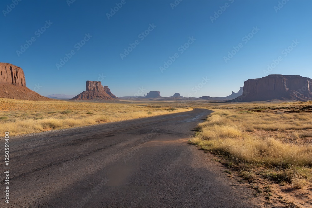 Desert road trip, Monument Valley vista, sunny day, travel brochure Desert road trip, Monument Valley vista, sunny day, travel brochure