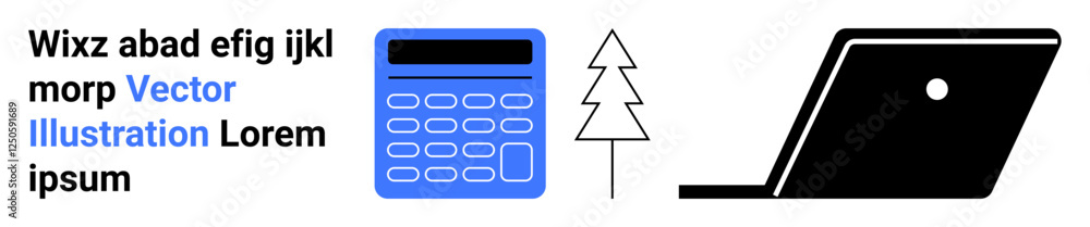 Blue calculator beside a line art tree and black laptop emphasizing technology, nature, and productivity. Ideal for eco-tech, digital workspace, sustainable development, education Blue calculator beside a line art tree and black laptop emphasizing technology, nature, and productivity. Ideal for eco-tech, digital workspace, sustainable development, education