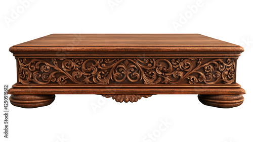 Obraz na płótnie Intricately Carved Wooden Podium, elegant design, ideal for traditional presentations, showcased on a clean white background, transparent format w salonie