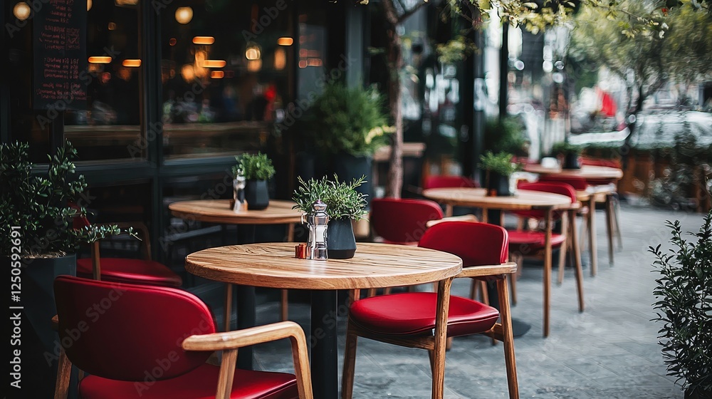 Modern Urban Cafe Oasis: Stylish Outdoor Seating and Architecture Modern Urban Cafe Oasis: Stylish Outdoor Seating and Architecture