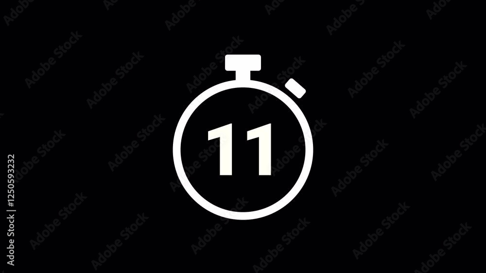 15 seconds countdown, Analog of simple clean timer motion graphic with text numbers, in and out, exercise pause, animated icon on a transparent background