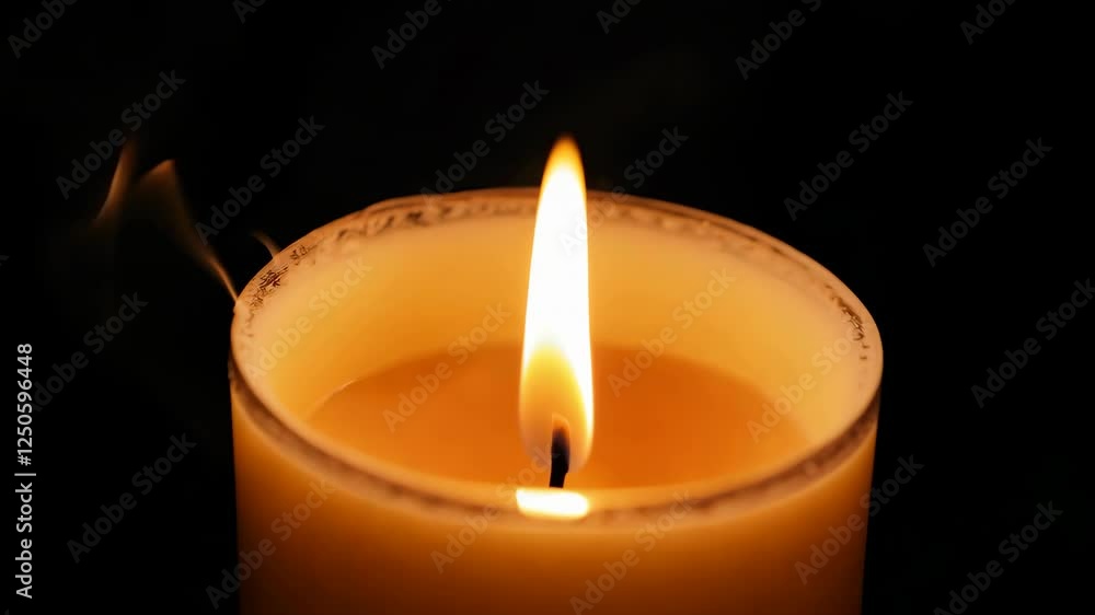 Single Candle Flame Isolated on Black Background Single Candle Flame Isolated on Black Background