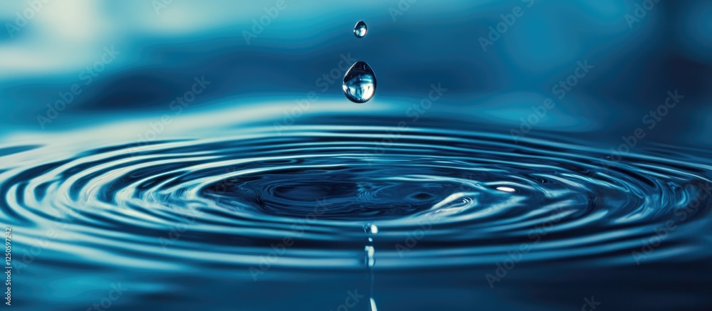 Abstract Blue Water Surface with Oil Drops and Ripple Effect in Macro Photography Abstract Blue Water Surface with Oil Drops and Ripple Effect in Macro Photography