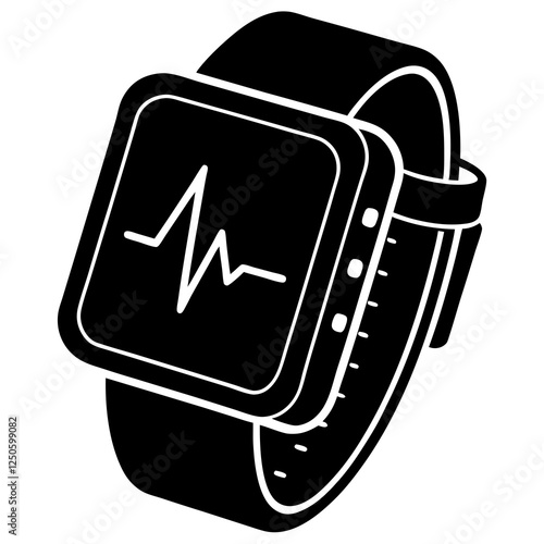  Smartwatch displaying heartbeat  silhouette vector illustration 