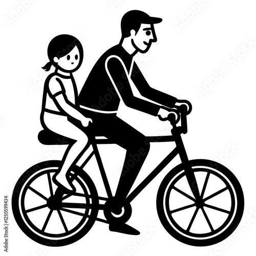 Father riding a bicycle with child in the backseat  silhouette vector illustration 