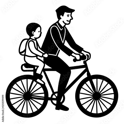  Father riding a bicycle with child in the backseat 