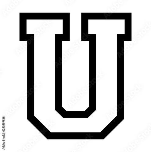 Initial letter U in college varsity font svg cut file. Isolated vector illustration.