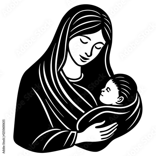  Mother cradling baby silhouette vector illustration 