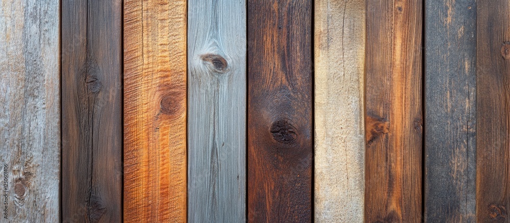 Naklejka premium Textured wooden boards in various shades creating a rustic background suitable for design and decoration projects.