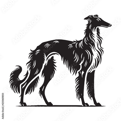 Borzoi silhouette showcasing soft curves and majestic stance - Borzoi illustration - minimal Borzoi vector - dog silhouette
