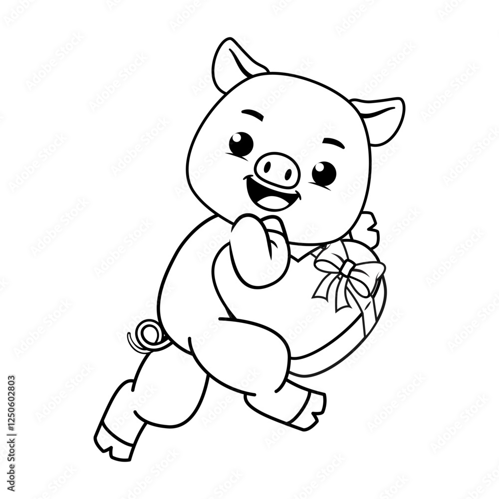 Valentine Day Coloring Page with cute pig Valentine Day Coloring Page with cute pig