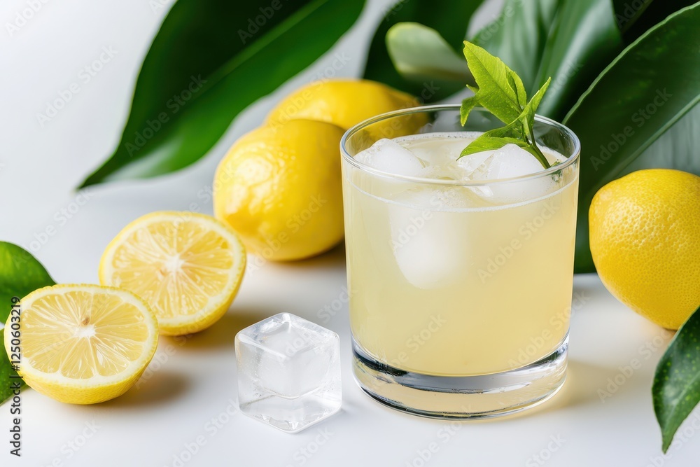 Refreshing lemonade drink with fresh lemons in natural setting close-up beverage photography Refreshing lemonade drink with fresh lemons in natural setting close-up beverage photography
