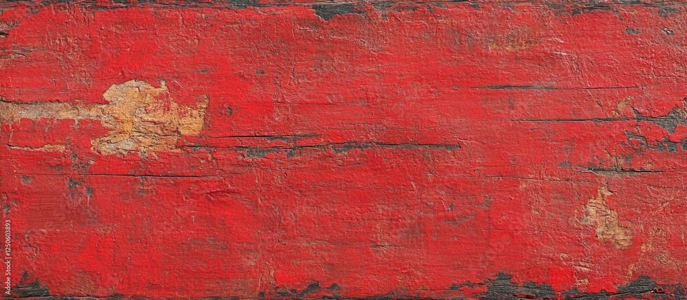 Obraz premium Weathered red wooden planks with scratches and cracks showcasing a rustic texture ideal for backgrounds and design elements.