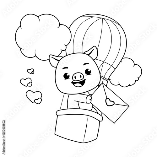 Valentine Day Coloring Page with cute pig photo