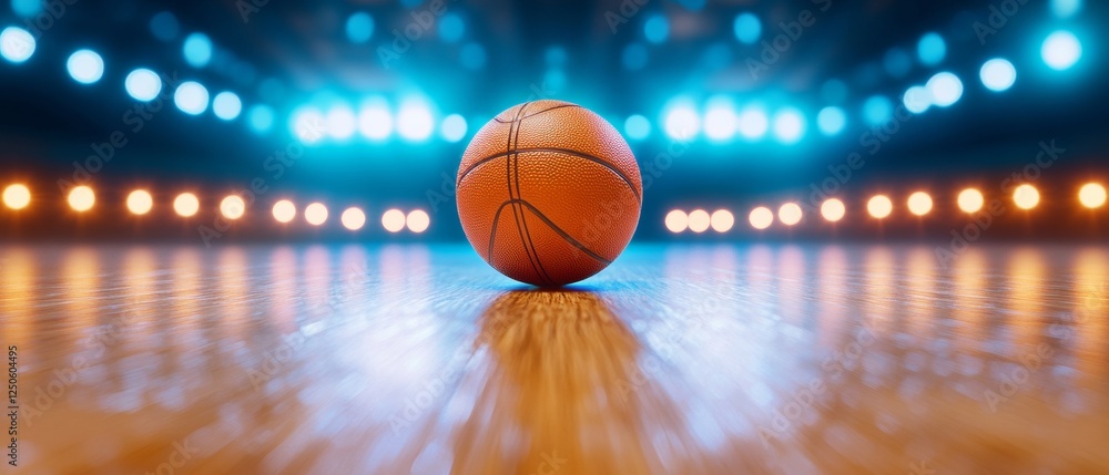 Modern Arena Basketball Court Polished Hardwood and Bold Markings - Professional Sports for Facility Marketing and Athletic Venue Showcasing