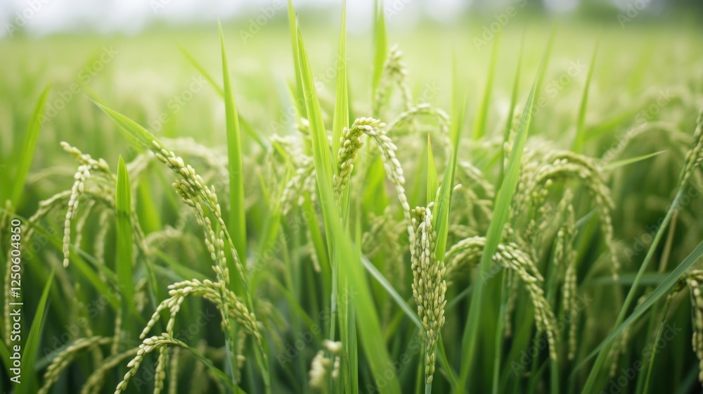 Lush Paddy Field with Ripening Rice Grains in a Serene Agricultural Landscape and Nature Lush Paddy Field with Ripening Rice Grains in a Serene Agricultural Landscape and Nature