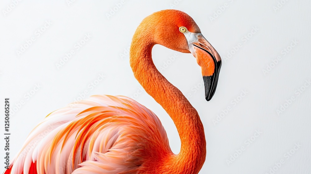 Obraz premium Vibrant Flamingo Posing Elegantly Against a Crisp White Background