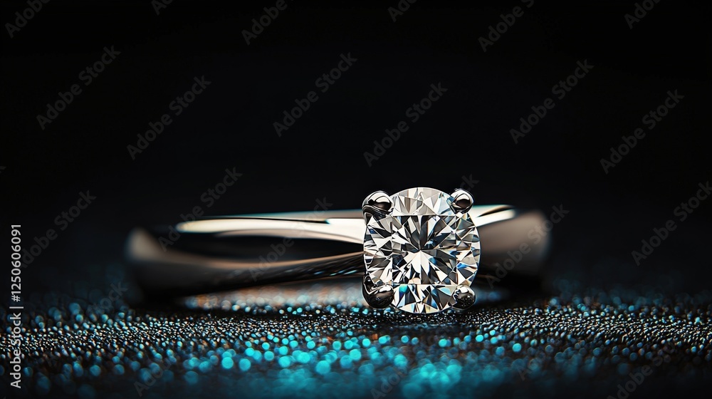 Elegant Diamond Ring on Shimmering Background Elegant Diamond Ring on Shimmering Background