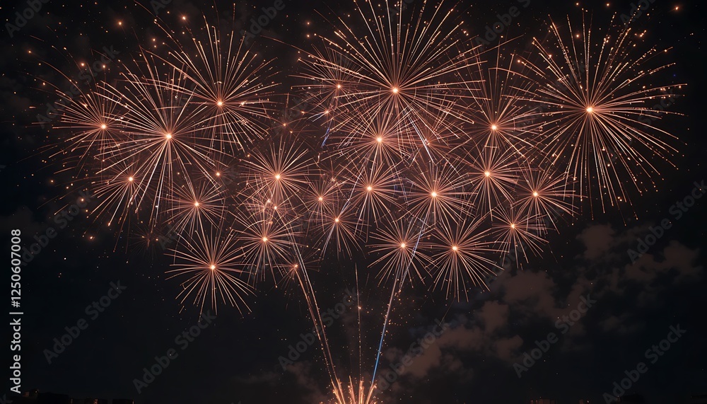 Night Sky Fireworks Display Illuminating Darkness Night Sky Fireworks Display Illuminating Darkness