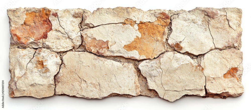 Fototapeta premium Rough textured stone wall background with cracked and weathered surfaces for design and architectural projects.