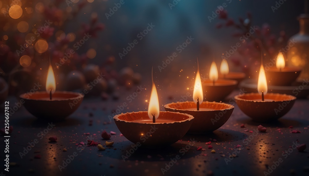 Glowing Candles Illuminate Festive Diwali Night Glowing Candles Illuminate Festive Diwali Night