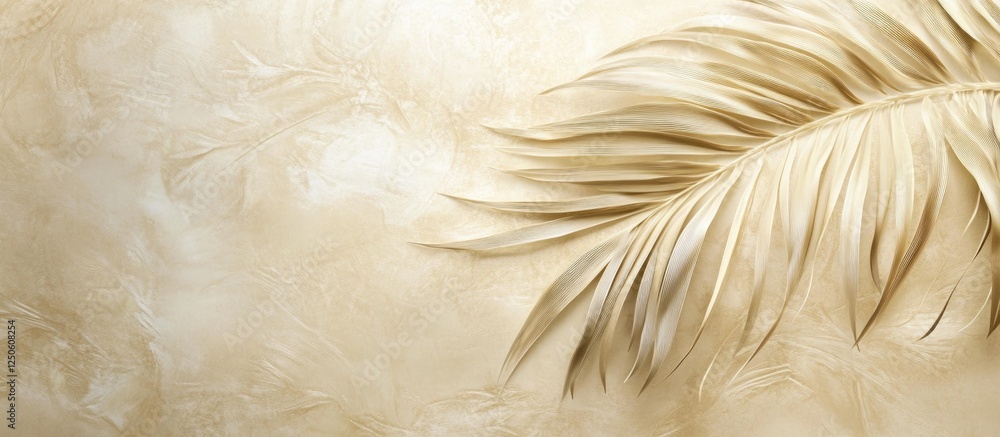 Palm leaves on a textured beige background creating a serene and elegant atmosphere for design and decor themes.