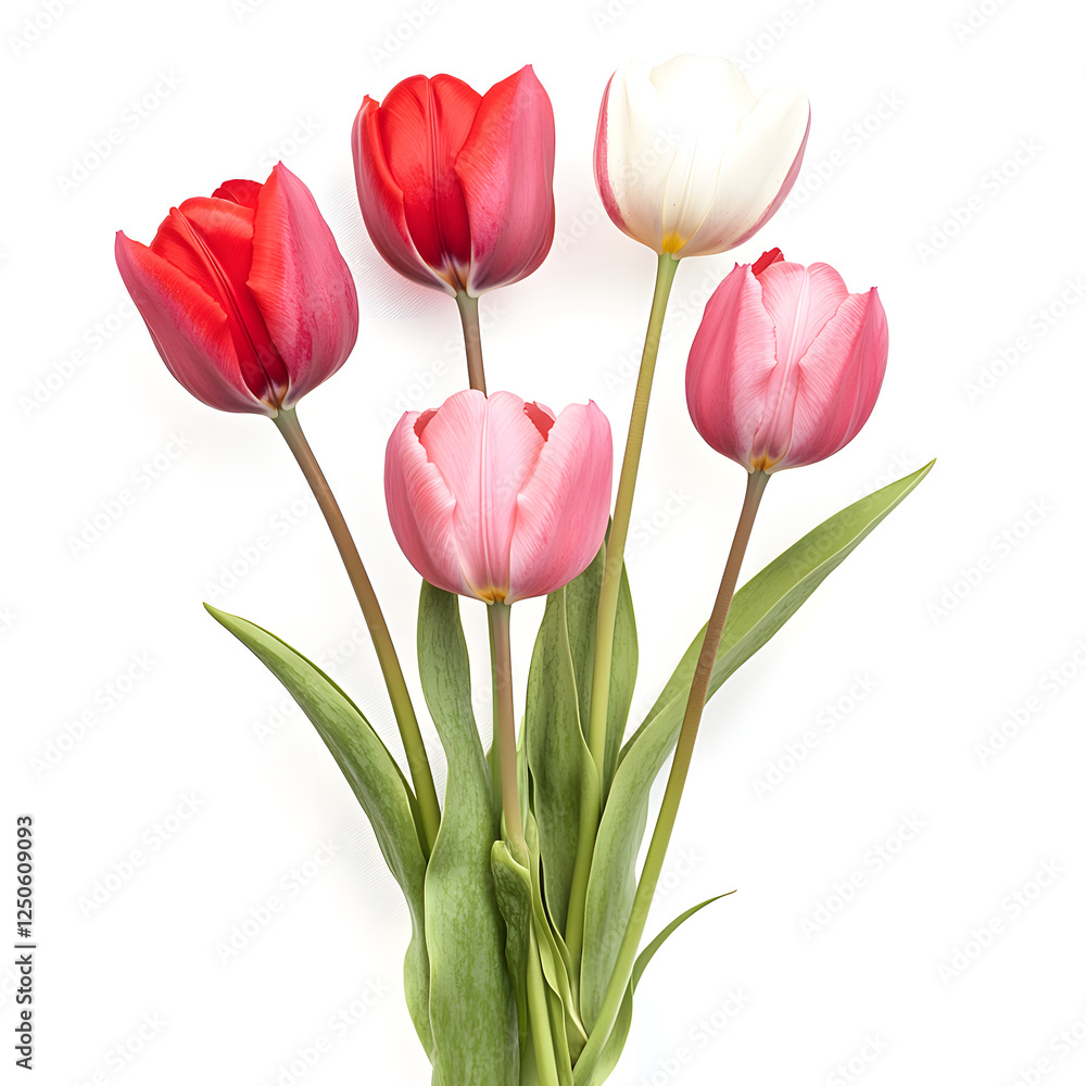 Beautiful, colorful tulips isolated on a white background, with no shadow under the flower. This is a photo-realistic, high-resolution image with professional color grading, soft shadows, clean, Beautiful, colorful tulips isolated on a white background, with no shadow under the flower. This is a photo-realistic, high-resolution image with professional color grading, soft shadows, clean,