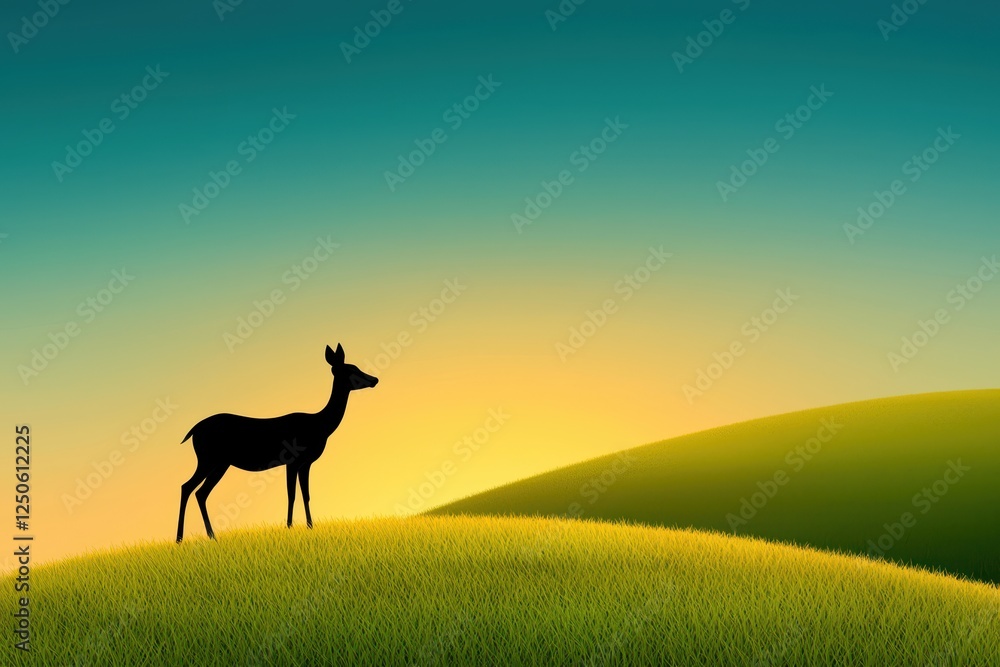 Naklejka premium Deer silhouette at sunrise rolling hills nature scene tranquil environment side view serenity
