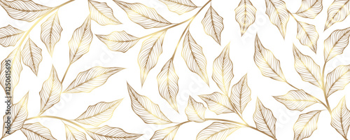 Seamless pattern with golden leaves on white background. Vector illustration