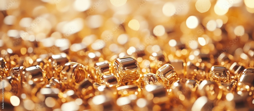 Golden bead pile creating a rich textured background with shimmering details suitable for luxury and elegant design themes Golden bead pile creating a rich textured background with shimmering details suitable for luxury and elegant design themes