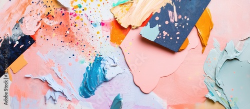 Colorful abstract composition showcasing vibrant textures and playful paint layers, perfect for creative projects and artistic backgrounds. photo