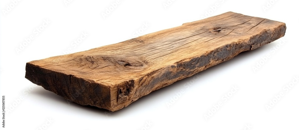 Rustic old wood plank with natural grain textures isolated on white background for design and décor purposes. Rustic old wood plank with natural grain textures isolated on white background for design and décor purposes.