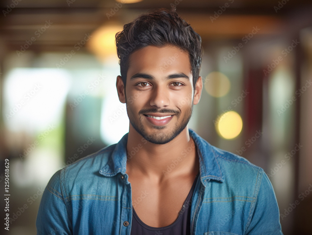 Obraz premium young handsome man standing confidently bright interior background