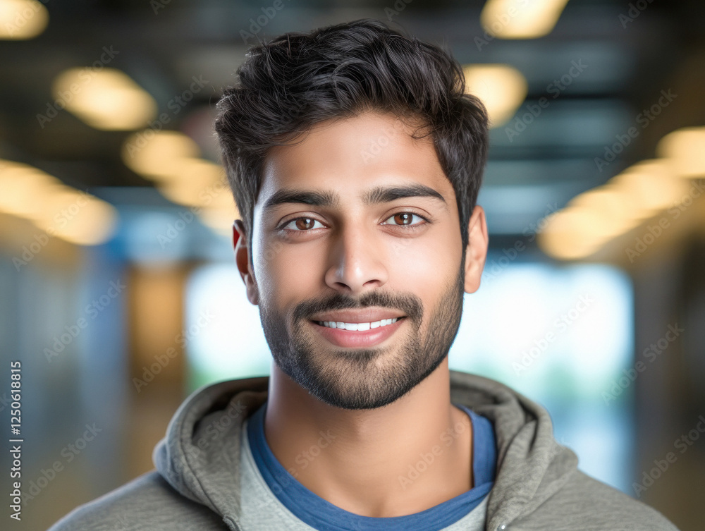 Fototapeta premium young handsome man standing confidently bright interior background
