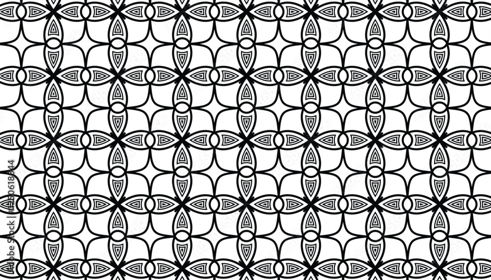 Fototapeta premium Elegant Black and White Geometric Interlocking Floral Pattern