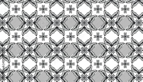 Seamless pattern with leaves. Black and white vector background