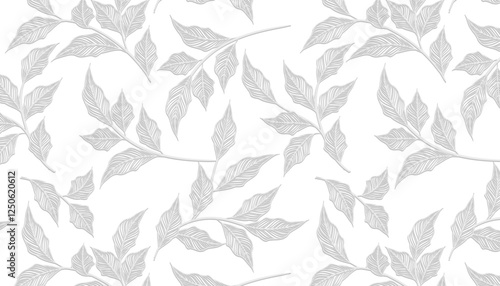 Subtle Grey Monochrome Botanical Leaf Seamless Pattern