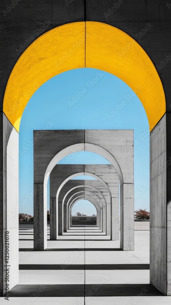 Fototapeta premium Contemporary Architectural Perspective Concrete Arches and Vivid Lighting - Urban Planning Concepts and Visual Content for Civic Design and Infrastructure Innovation