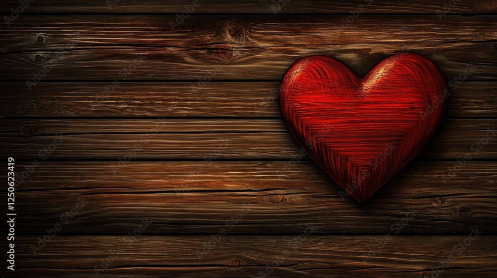 Red Wooden Heart on Rustic Wooden Board Ideal for Valentine's Day and Romantic Themes Red Wooden Heart on Rustic Wooden Board Ideal for Valentine's Day and Romantic Themes
