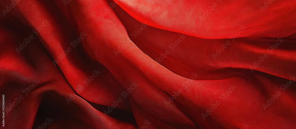 Fototapeta premium Vibrant red curtain fabric flowing elegantly ideal for web design backgrounds and creative projects.
