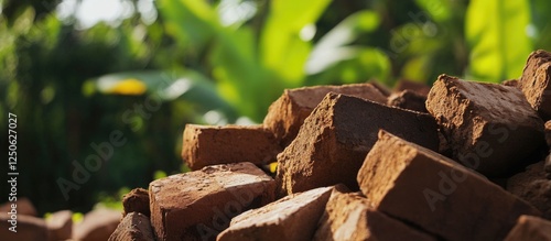 Red brick pile in lush greenery Lingsar West Lombok Nusa Tenggara Indonesia natural setting August 2023 photo