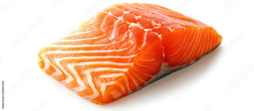 Raw salmon fillet on a white background showcasing vibrant orange color and fresh texture for culinary and food photography use. Raw salmon fillet on a white background showcasing vibrant orange color and fresh texture for culinary and food photography use.