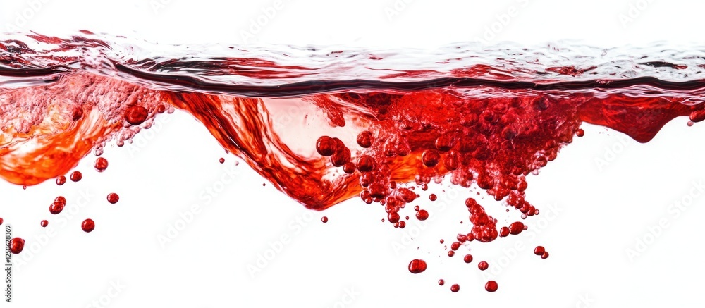 Red dye splashing in clear water creating abstract patterns and textures on a bright white background for creative visual projects. Red dye splashing in clear water creating abstract patterns and textures on a bright white background for creative visual projects.