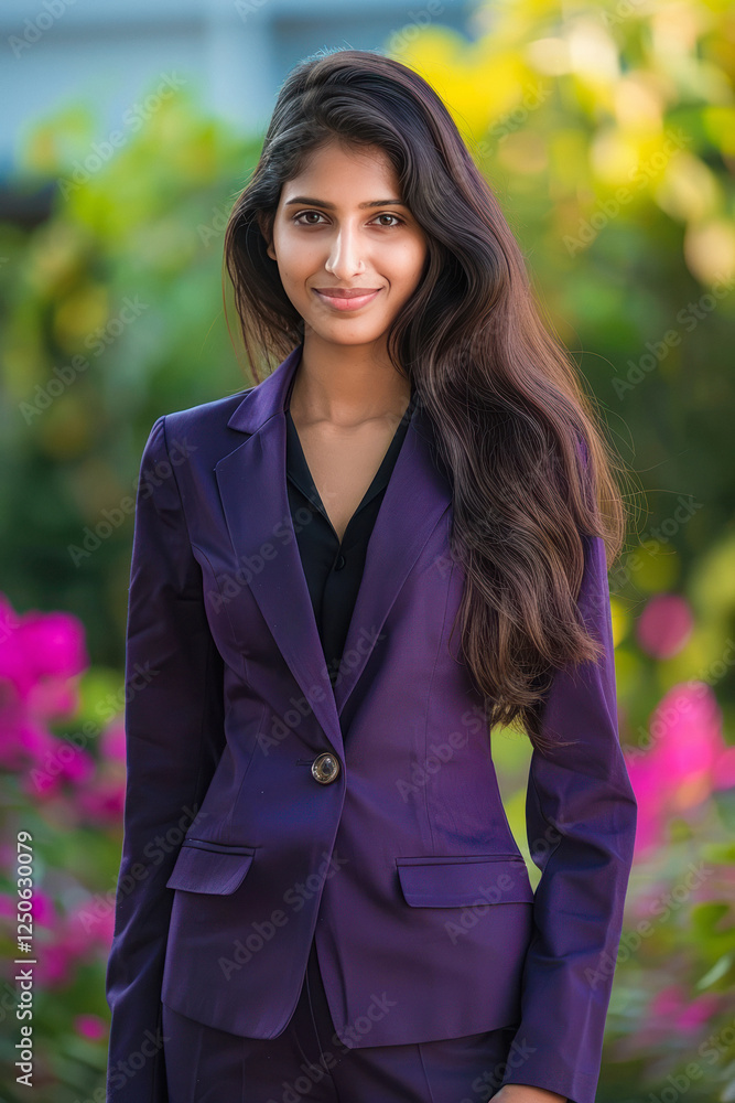 Young indian businesswoman standing confidently in suit