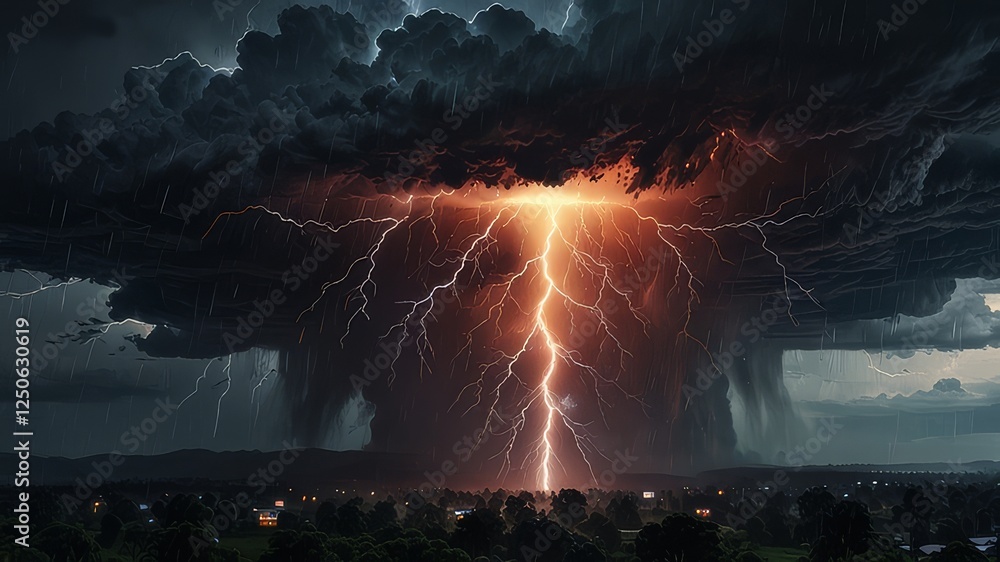 Obraz premium Extreme dangerous thunder rainstorm weather, Generative AI illustratio