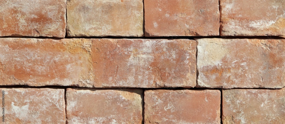 Obraz premium Close-up of weathered red brick wall showcasing textured surface of aged refractory bricks