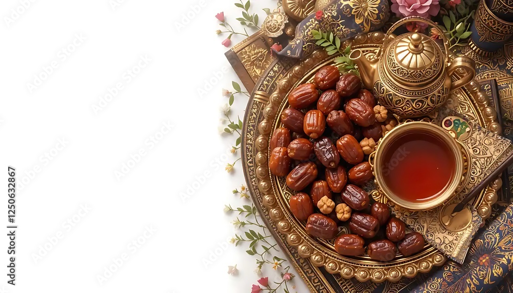 Golden Tray Dates Tea Festive Treats Ramadan Golden Tray Dates Tea Festive Treats Ramadan