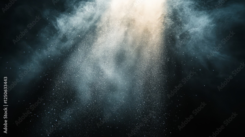 The serene beauty of dust particles illuminated in a beam of light, creating a peaceful ambiance against black. The serene beauty of dust particles illuminated in a beam of light, creating a peaceful ambiance against black.
